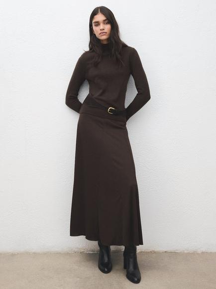 Mango Mock Neck Contour Jumper, Chocolate