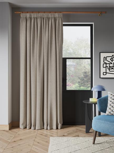 John Lewis Herringbone Thermal Lined Pencil Pleat Door Curtain, Pale Mole - view 2, Pale Mole