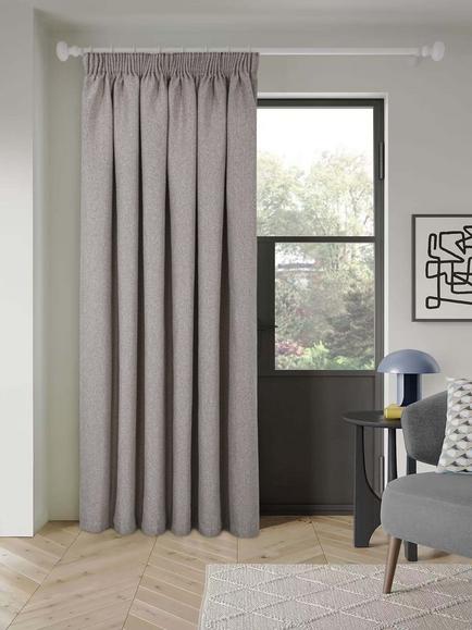 John Lewis Herringbone Thermal Lined Pencil Pleat Door Curtain, Pale Mole, Pale Mole