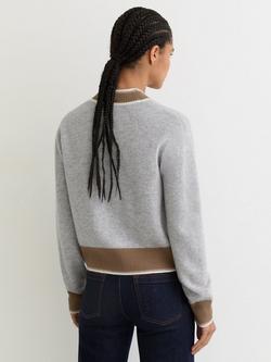 Reiss Louisa Colour Block Wool Rich Cardigan, Grey/Neutral - view 2, Grey/Neutral