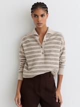 Reiss Evana Stripe Wool Rich Jumper, Neutral/Brown