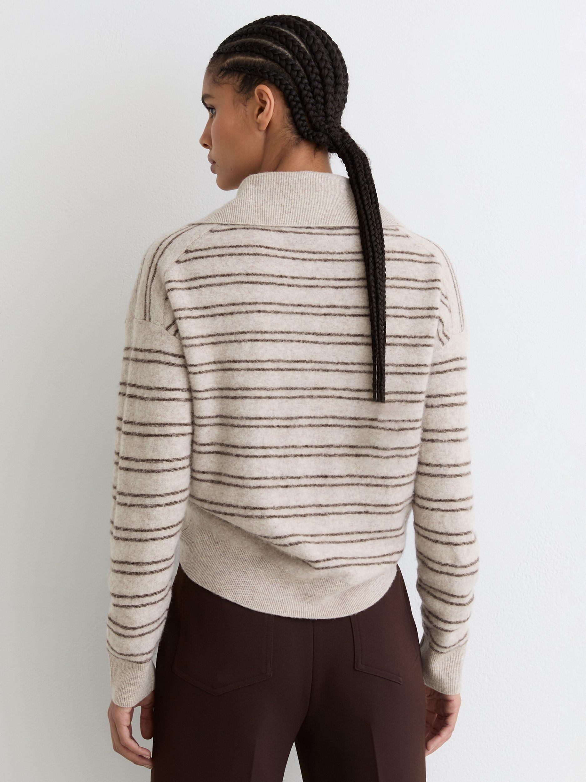 Product image 2 of 5, which shows Reiss Evana Stripe Wool Rich Jumper, Neutral/Brown, XS