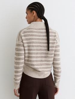 Reiss Evana Stripe Wool Rich Jumper, Neutral/Brown - view 2, Neutral/Brown