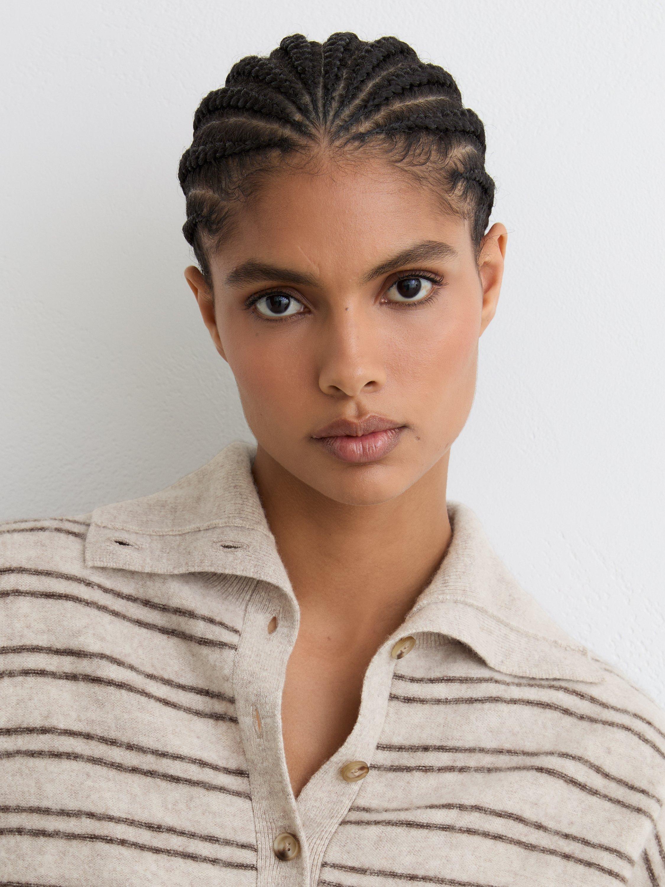 Product image 5 of 5, which shows Reiss Evana Stripe Wool Rich Jumper, Neutral/Brown, XS