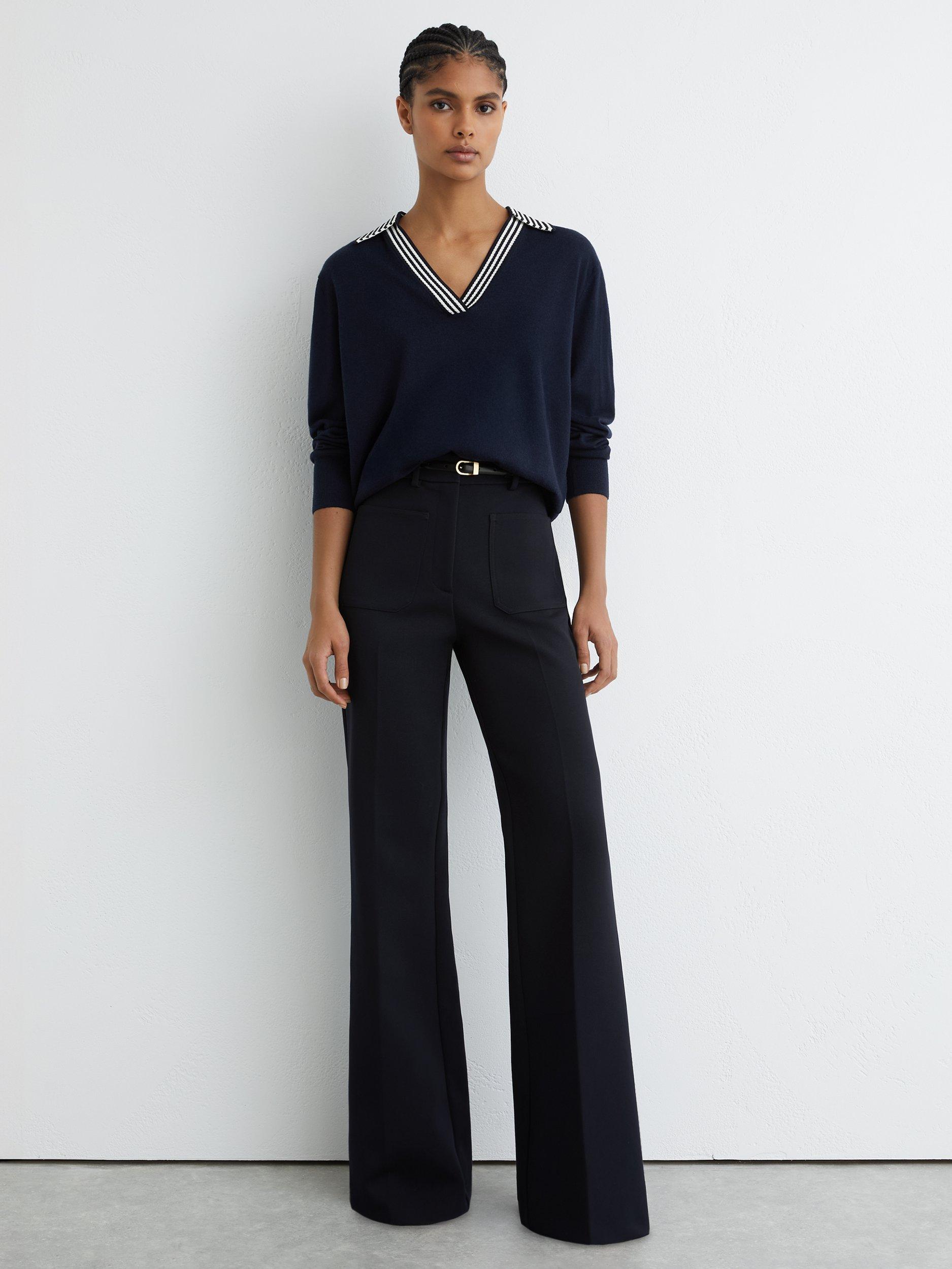 Product image 4 of 5, which shows Reiss Nova Pure Wool Cricket Jumper, Navy/White, XS