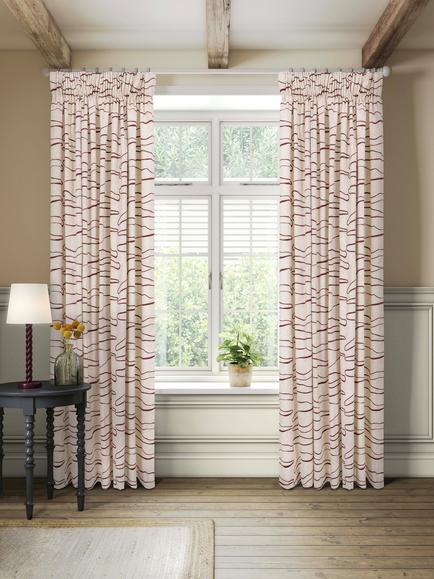John Lewis Cuckmere Embroidery Pair Blackout Lined Multiway Header Curtains, Burnt Umber, Burnt Umber
