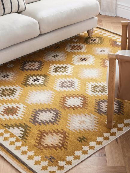 John Lewis Ediz Kelim Hand Woven Wool Rich Rug, Ochre - view 2, Ochre
