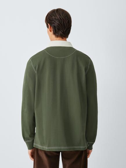 John Lewis Cotton Rugby Shirt, Olive (khaki) - view 2, Olive (khaki)