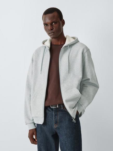 John Lewis Waffle Lined Cotton Rich Hoodie, Windchime, Windchime (lt Gry)