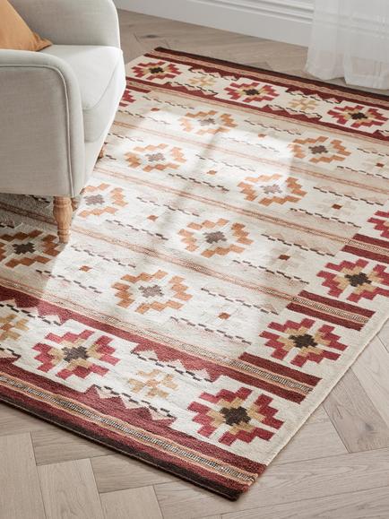 John Lewis Frida Kelim Flatweave Wool Rich Rug, Burnt Umber - view 2, Burnt Umber