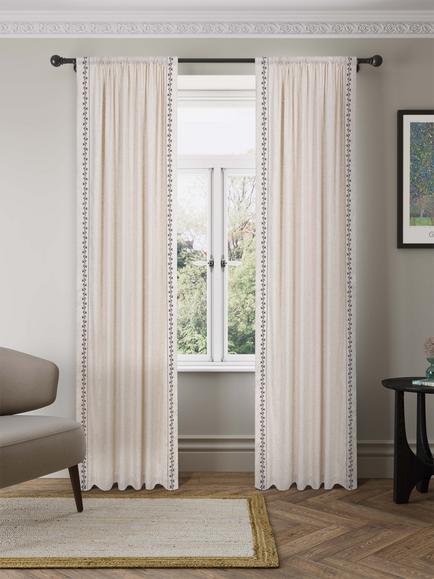 John Lewis Georgie Floral Embroidered Edge Pair Slot Top Unlined Curtains, Nutmeg