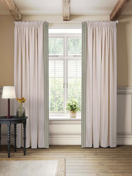 John Lewis Ikat Embroidered Edge Pair Blackout Lined Multiway Header Curtains, Avocado, Avocado