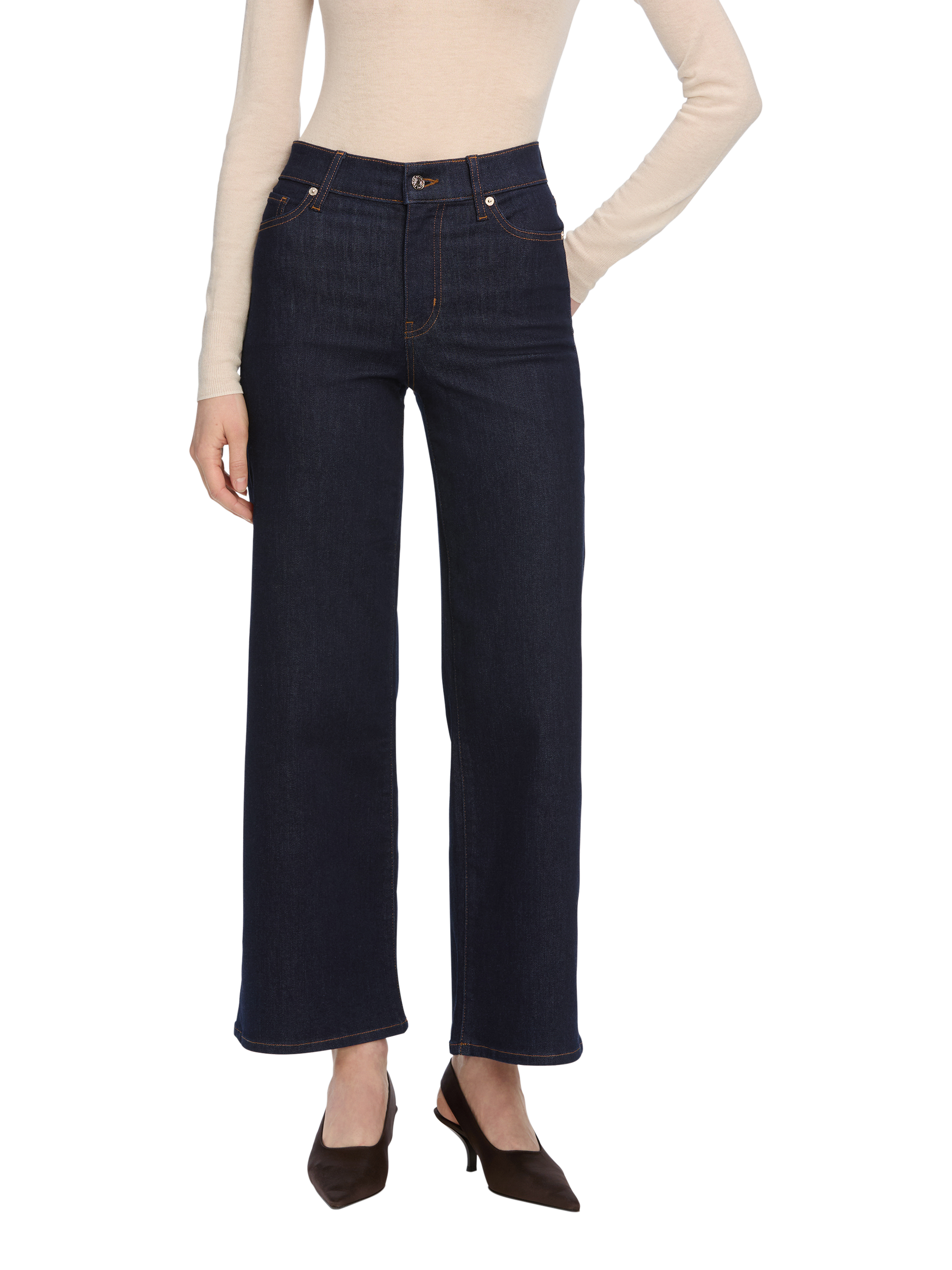 Product image 3 of 5, which shows FRAME Slim Palazzo Jeans, Rinse, 24