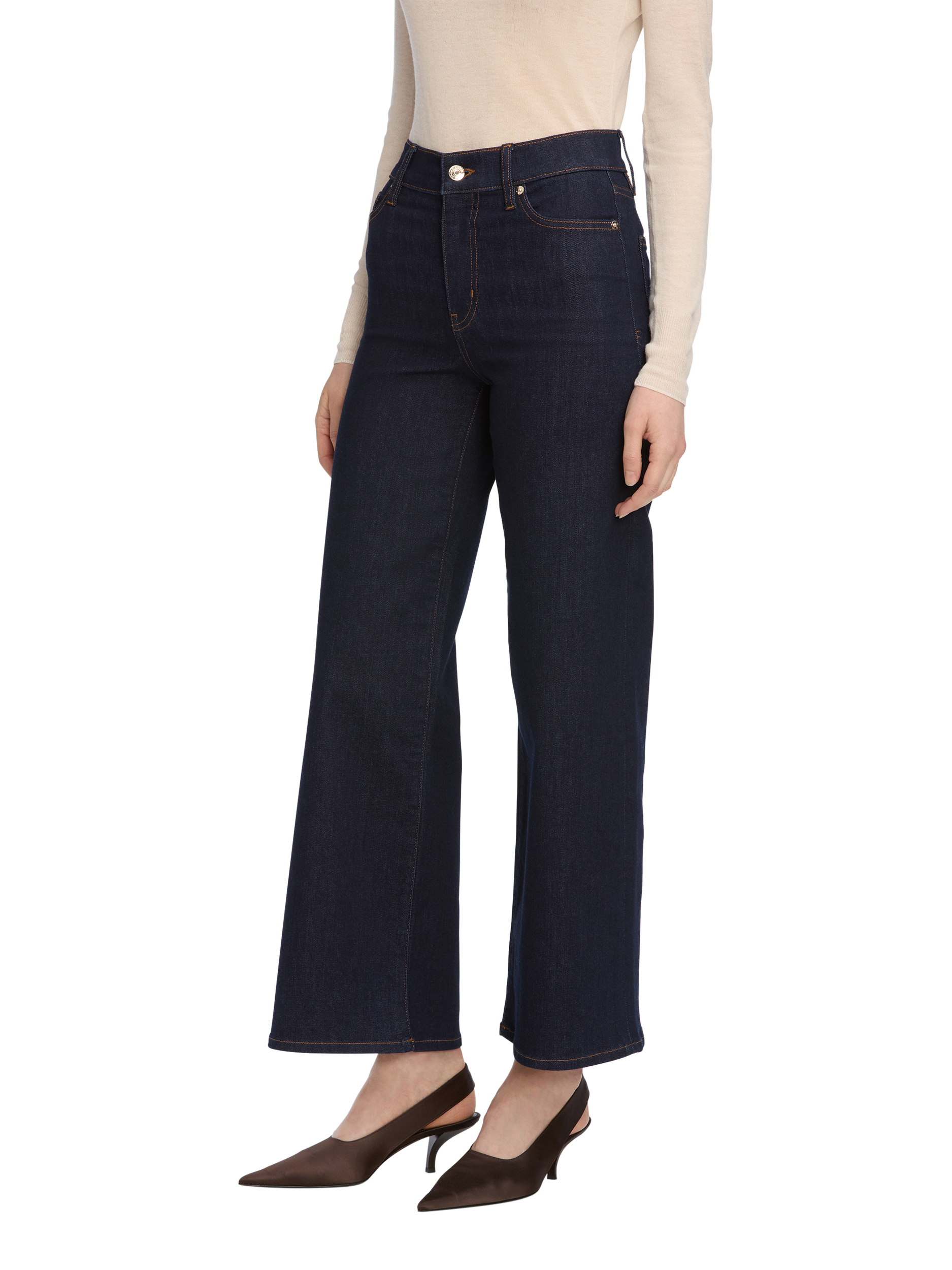 Product image 5 of 5, which shows FRAME Slim Palazzo Jeans, Rinse, 24