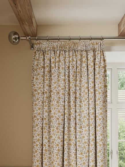 John Lewis Leafield Pair Blackout Lined Pencil Pleat Curtains, Butter