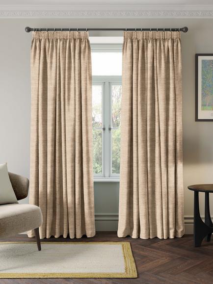 John Lewis Luxe Chenille Pair Blackout Lined Pencil Pleat Curtains, Natural, Natural