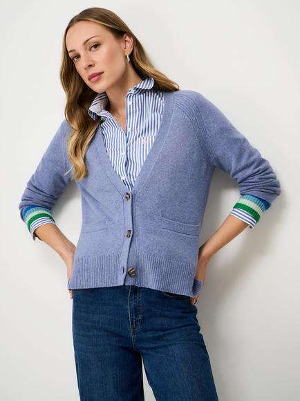 Crew Clothing Harmony Wool Rich Cardigan, Light Blue