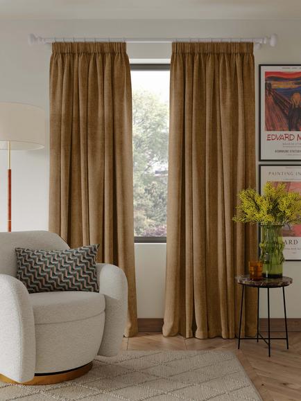 John Lewis Matt Velvet Pair Blackout Lined Pencil Pleat Curtains, Cinder, Cinder
