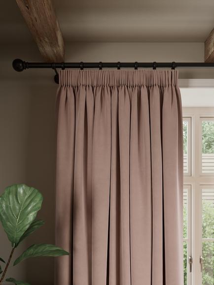 John Lewis Matt Velvet Pair Blackout Lined Pencil Pleat Curtains, Rosa