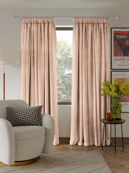 John Lewis Matt Velvet Pair Blackout Lined Pencil Pleat Curtains, Rosa, Rosa