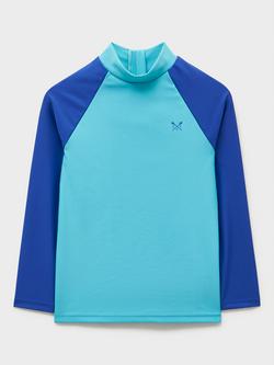 Crew Clothing Kids' Colourblock Rash Long Sleeve Swim Vest, Turquoise/Blue, Turquoise/Blue