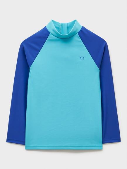 Crew Clothing Kids' Colourblock Rash Long Sleeve Swim Vest, Turquoise/Blue, Turquoise/Blue