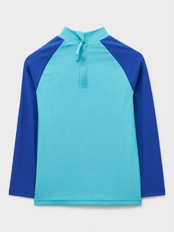 Crew Clothing Kids' Colourblock Rash Long Sleeve Swim Vest, Turquoise/Blue - view 2, Turquoise/Blue