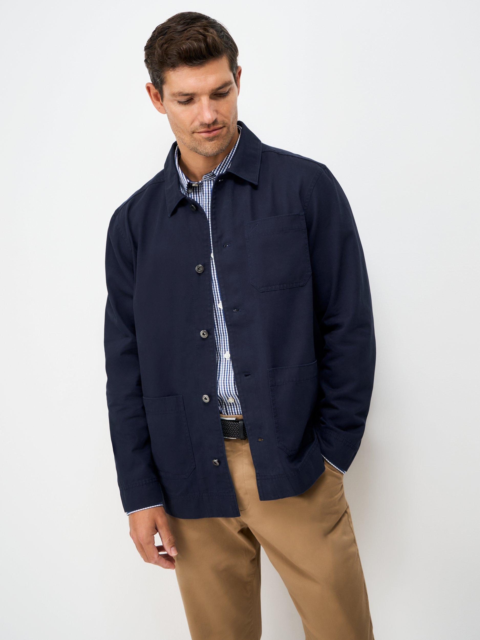 Product image 1 of 5, which shows Crew Clothing Cotton Twill Shacket, Navy Blue, L