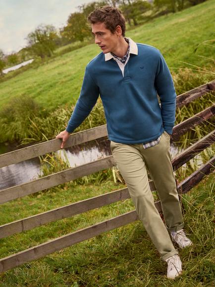 Crew Clothing Chambray Collar Rugby Shirt, Teal, Teal