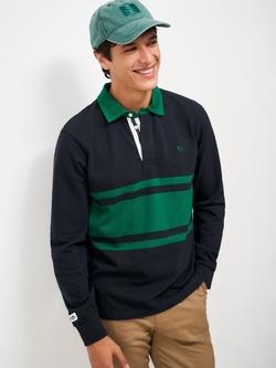 Crew Clothing Cotton Stripe Detail Rugby Shirt, Navy/Green, Navy/Green