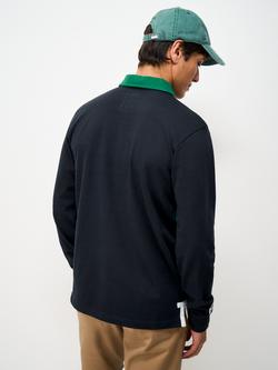 Crew Clothing Cotton Stripe Detail Rugby Shirt, Navy/Green - view 2, Navy/Green