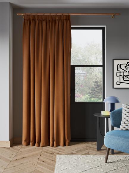 John Lewis Matt Velvet Thermal Lined Pencil Pleat Door Curtain - view 2, Ginger