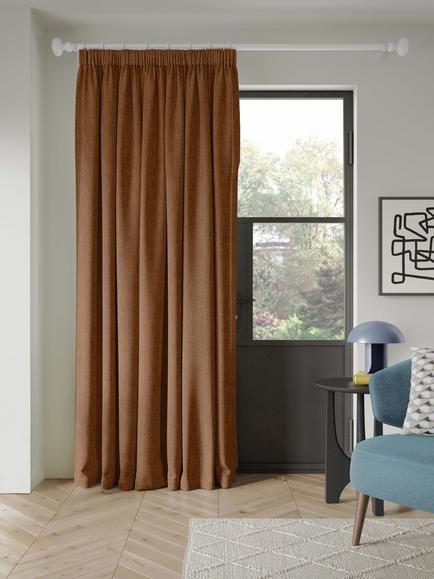 John Lewis Matt Velvet Thermal Lined Pencil Pleat Door Curtain, Ginger, Ginger