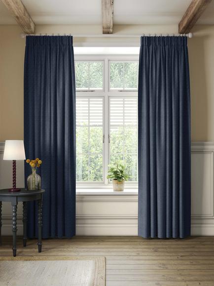 John Lewis Rustic Basketweave Pair Blackout Lined Pencil Pleat Curtains, Ink