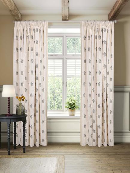 John Lewis Wilcote Pomegranate Embroidery Pair Blackout Lined Pencil Pleat Curtains, Blue