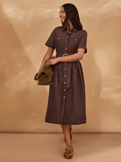 Celtic & Co. Safari Belted Shit Midi Dress, Chocolate Brown - view 2, Chocolate Brown