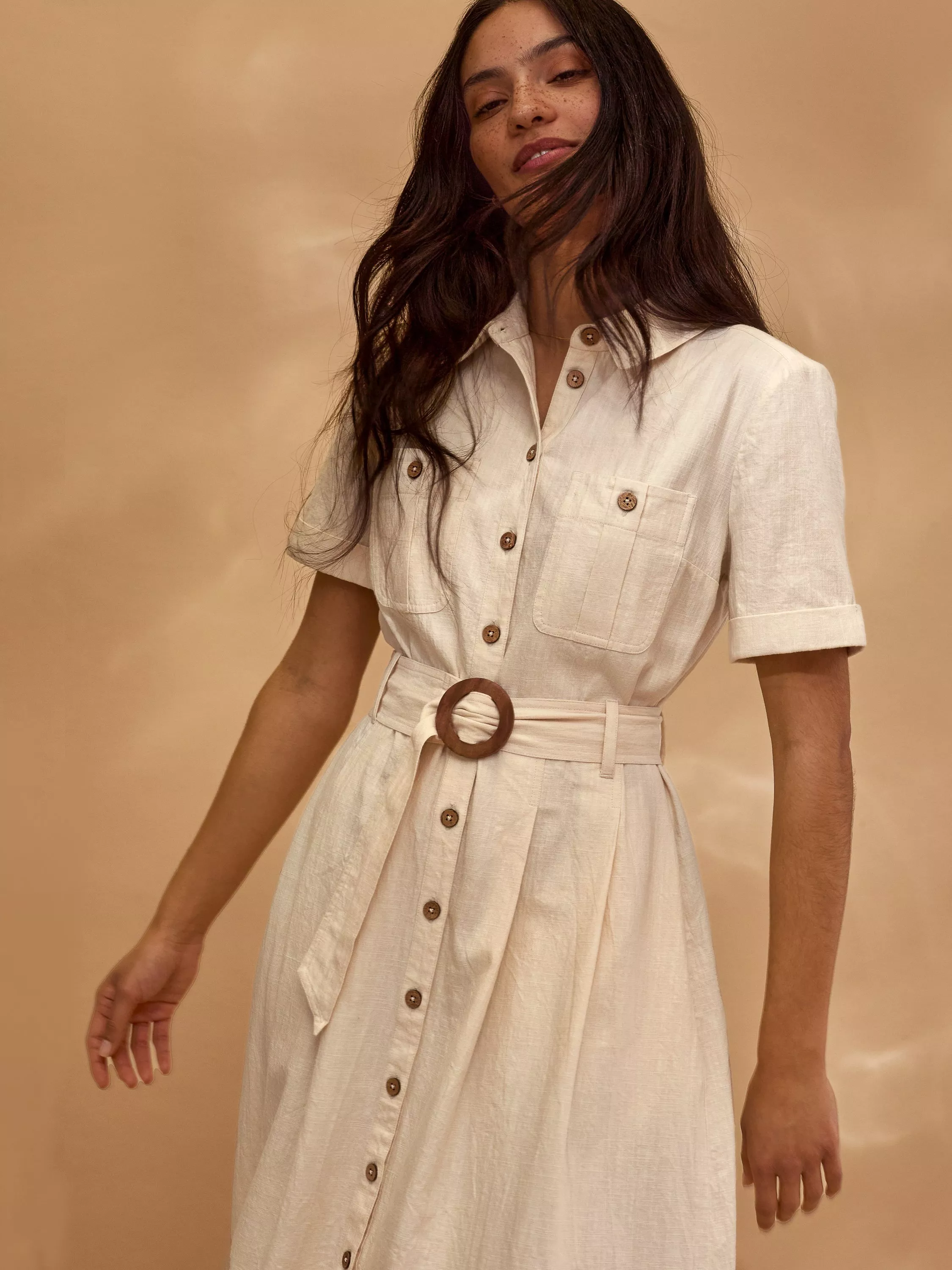 sachin and babi light blue dress Linen Rich Collared Midi Shirt Dress main image 1