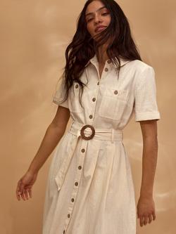 Celtic & Co. Belted Safari Shirt Dress, Undyed Oatmeal, Undyed Oatmeal