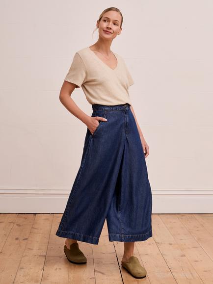 Celtic & Co. Draped Denim Culottes, Indigo Mid Wash, Indigo Mid Wash