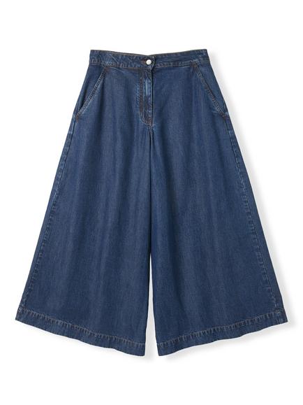 Celtic & Co. Draped Denim Culottes, Indigo Mid Wash - view 2, Indigo Mid Wash