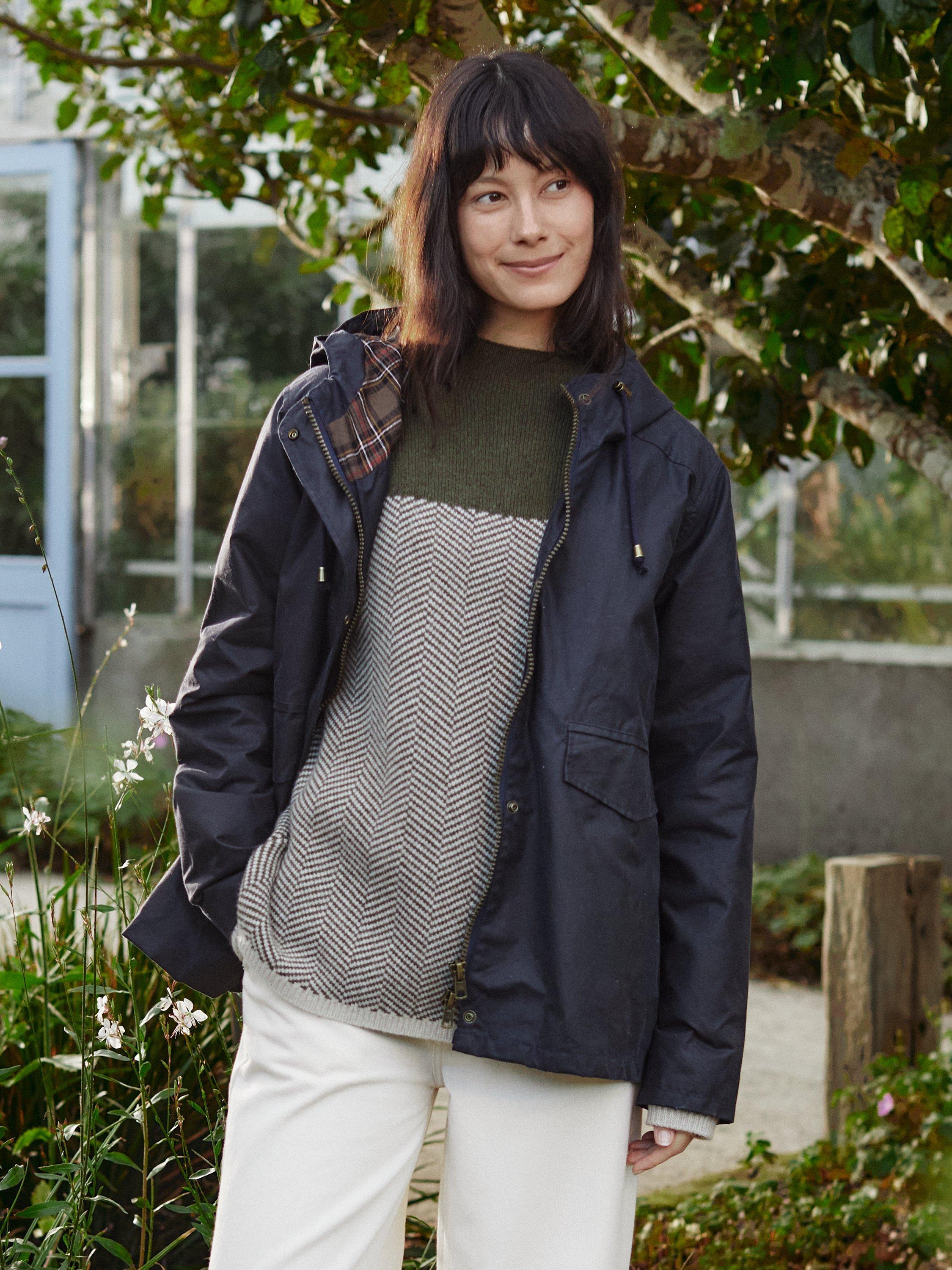 Product image 3 of 10, which shows Celtic & Co. Pleat Back Wax Jacket, Dark Navy, 8