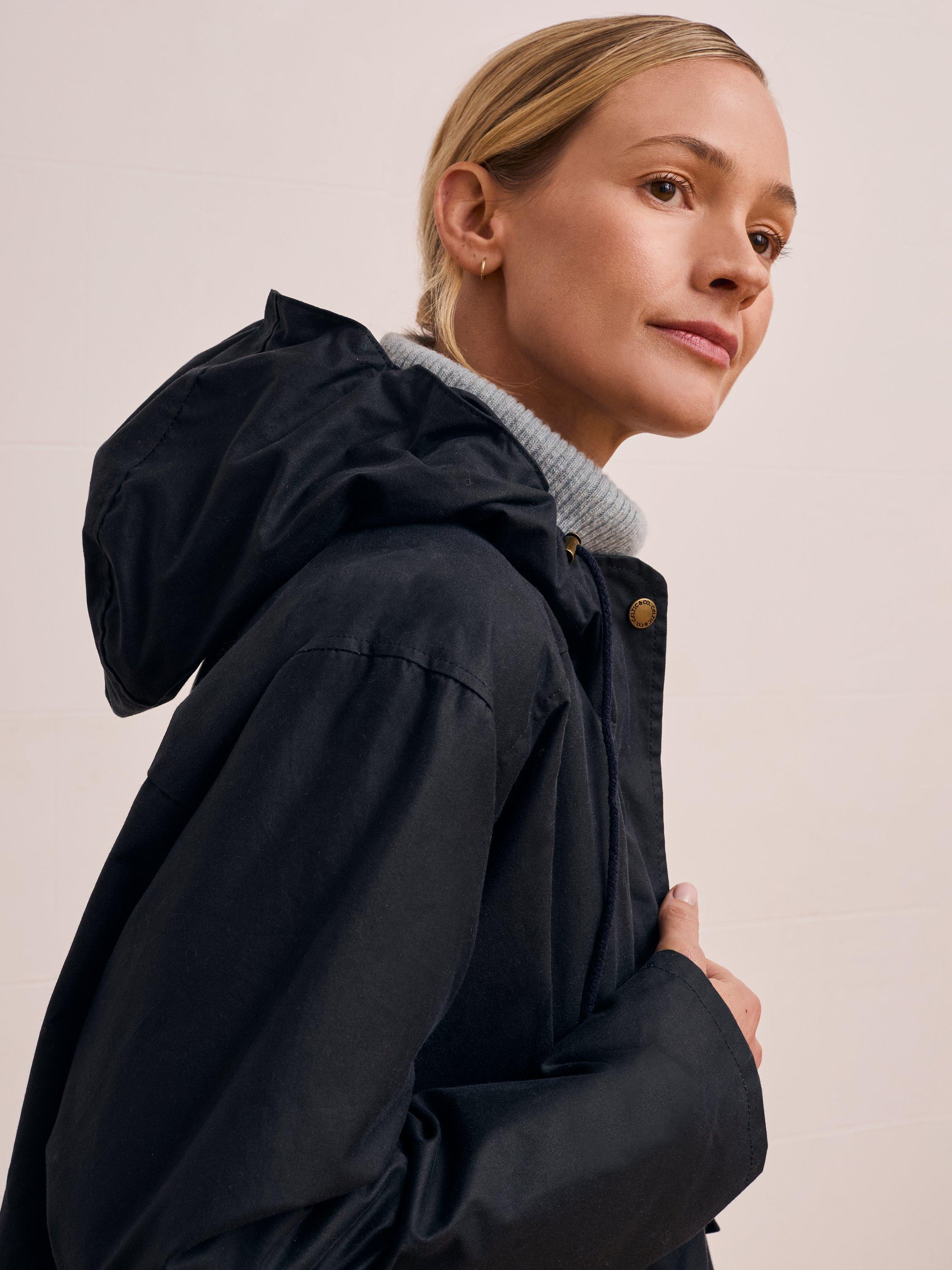 Product image 6 of 10, which shows Celtic & Co. Pleat Back Wax Jacket, Dark Navy, 8