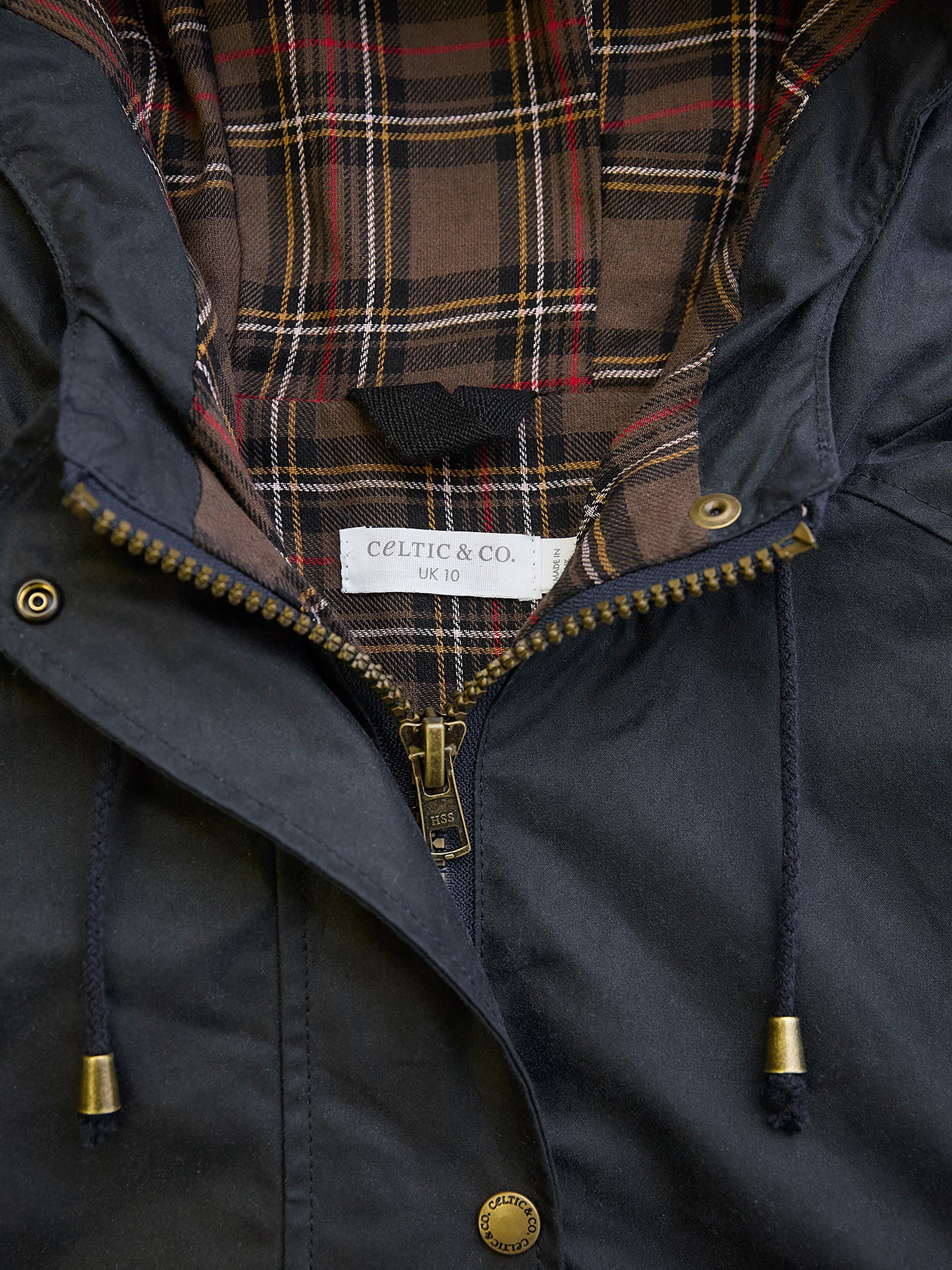 Product image 9 of 10, which shows Celtic & Co. Pleat Back Wax Jacket, Dark Navy, 8