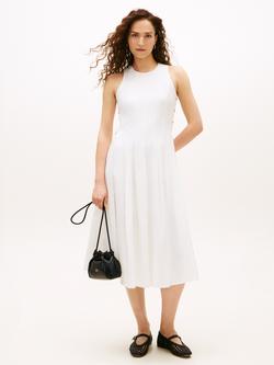 Tommy Hilfiger Crew Neck Button Side Midi Dress, White