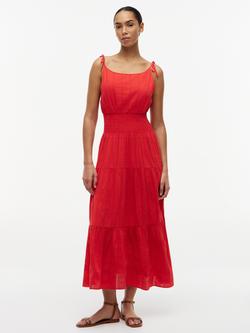 Tommy Hilfiger Smock Seersucker Cotton Tiered Dress, Bright Red, Bright Red