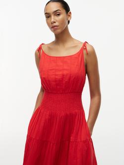 Tommy Hilfiger Smock Seersucker Cotton Tiered Dress, Bright Red - view 2, Bright Red