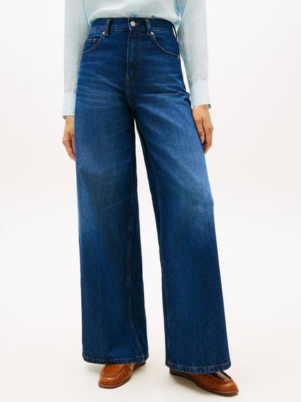 Tommy Hilfiger High Rise Wide Leg Jeans, Dark Blue, Dark Blue