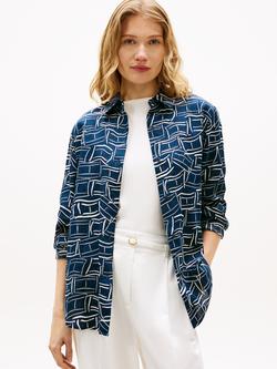 Tommy Hilfiger Linen Abstract Relaxed Fit Shirt, Blue/White, Blue/White