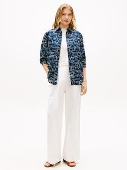 Tommy Hilfiger Linen Abstract Relaxed Fit Shirt, Blue/White - view 2, Blue/White