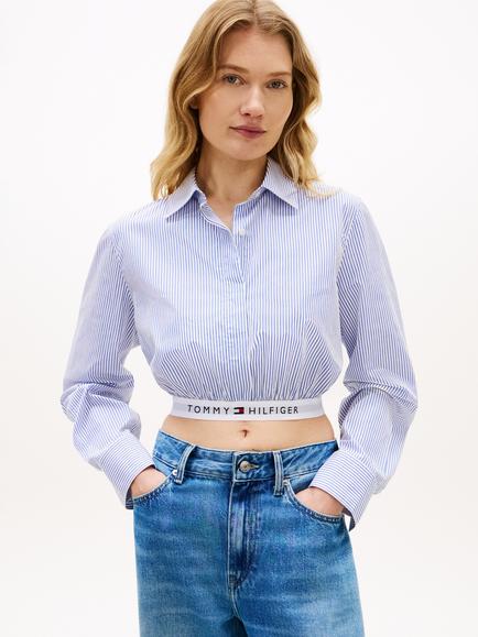 Tommy Hilfiger Stripe Cropped Shirt, Light Blue, Light Blue